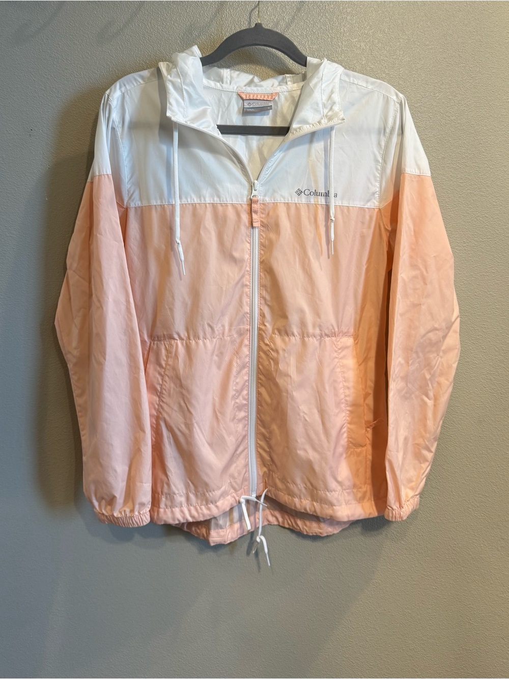 Columbia Peach and White Hooded Windbreaker Jacket